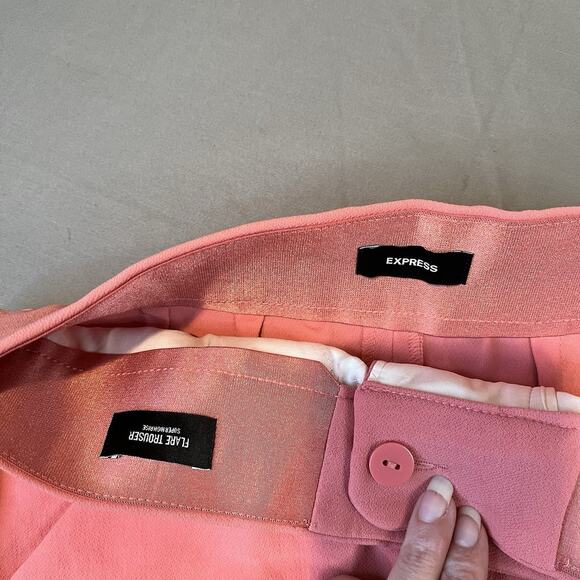 EXPRESS Flare Trouser Super High Rise Size 6R Salmon Pink pants 70’s Flare - Picture 8 of 10